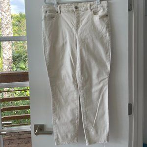 Talbots‎ Flawless Slim Ankle Jeans with Fringe Cuff in Natural, Size 14